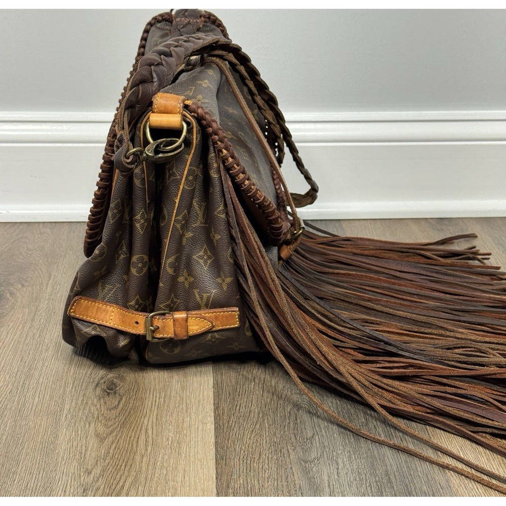 Vtg Boho Upcycled Louis Vuitton Monogram Fringe Crossbody Bag Western with Charm - Picture 7 of 16